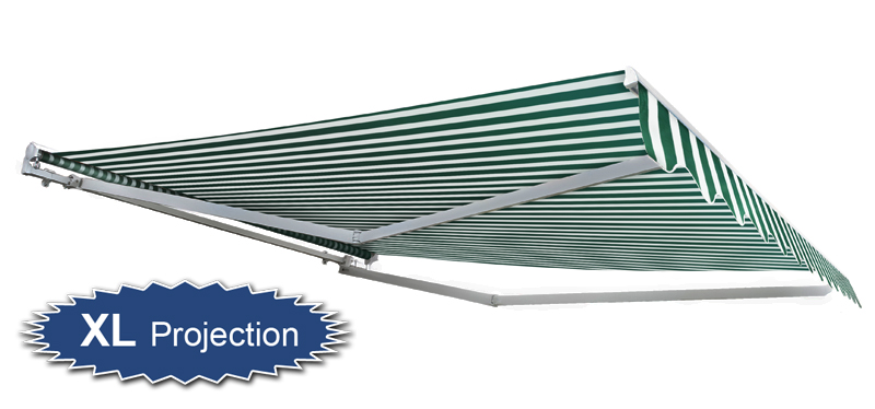 2.5m Half Cassette Manual Awning, Green and White Stripe (3.5m Projection)